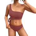 thumbnail image 1 of Swim Suits For Women Solid Color One Shoulder Elastic Bra And Panty Set Split Two Piece Tankinis Swimwears Bathing Suits,Red,M, 1 of 5