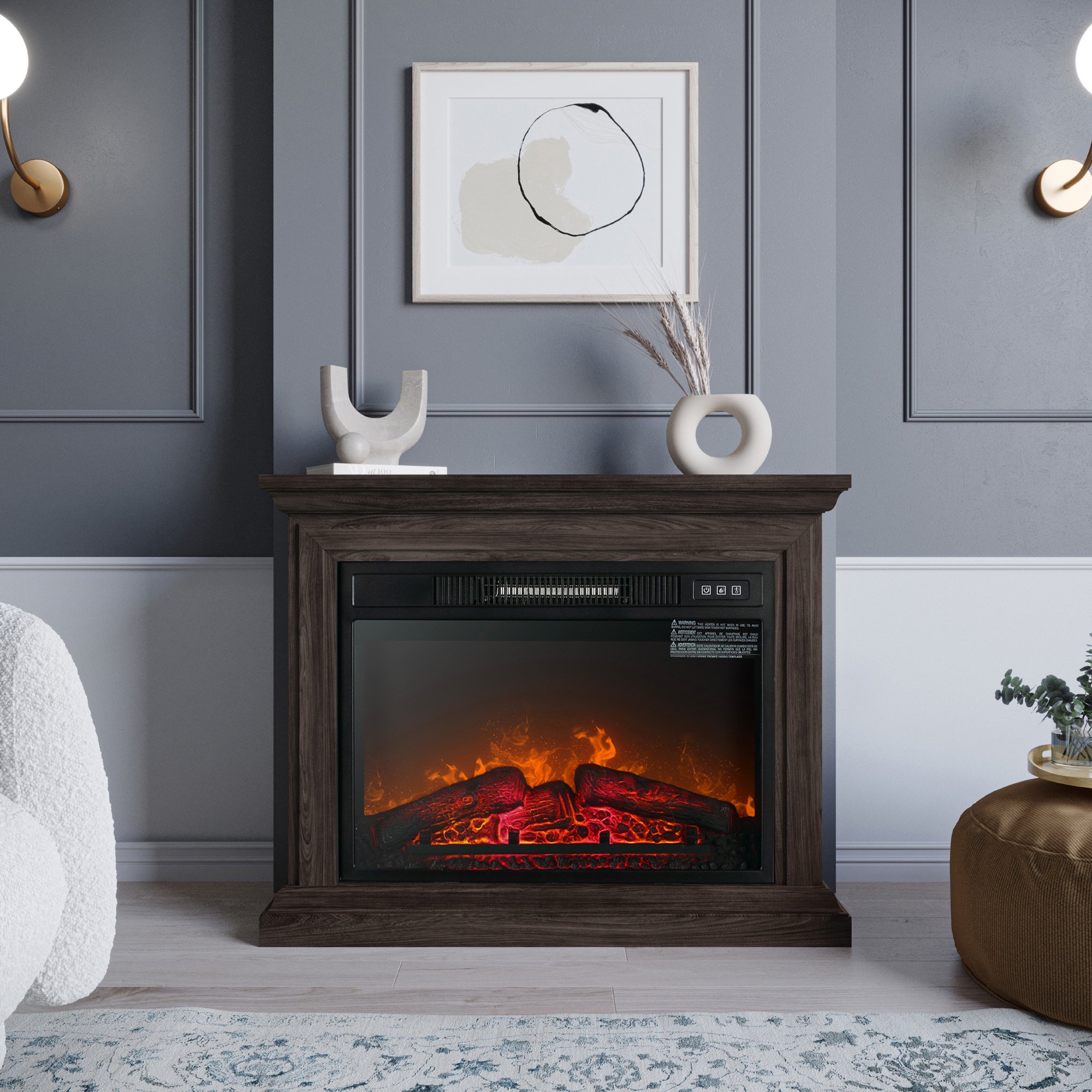 BELLEZE 1400 Watt Electric Portable Freestanding Fireplace Insert Stove  Heater with Glass View Log Glow Remote Control - Walmart.com