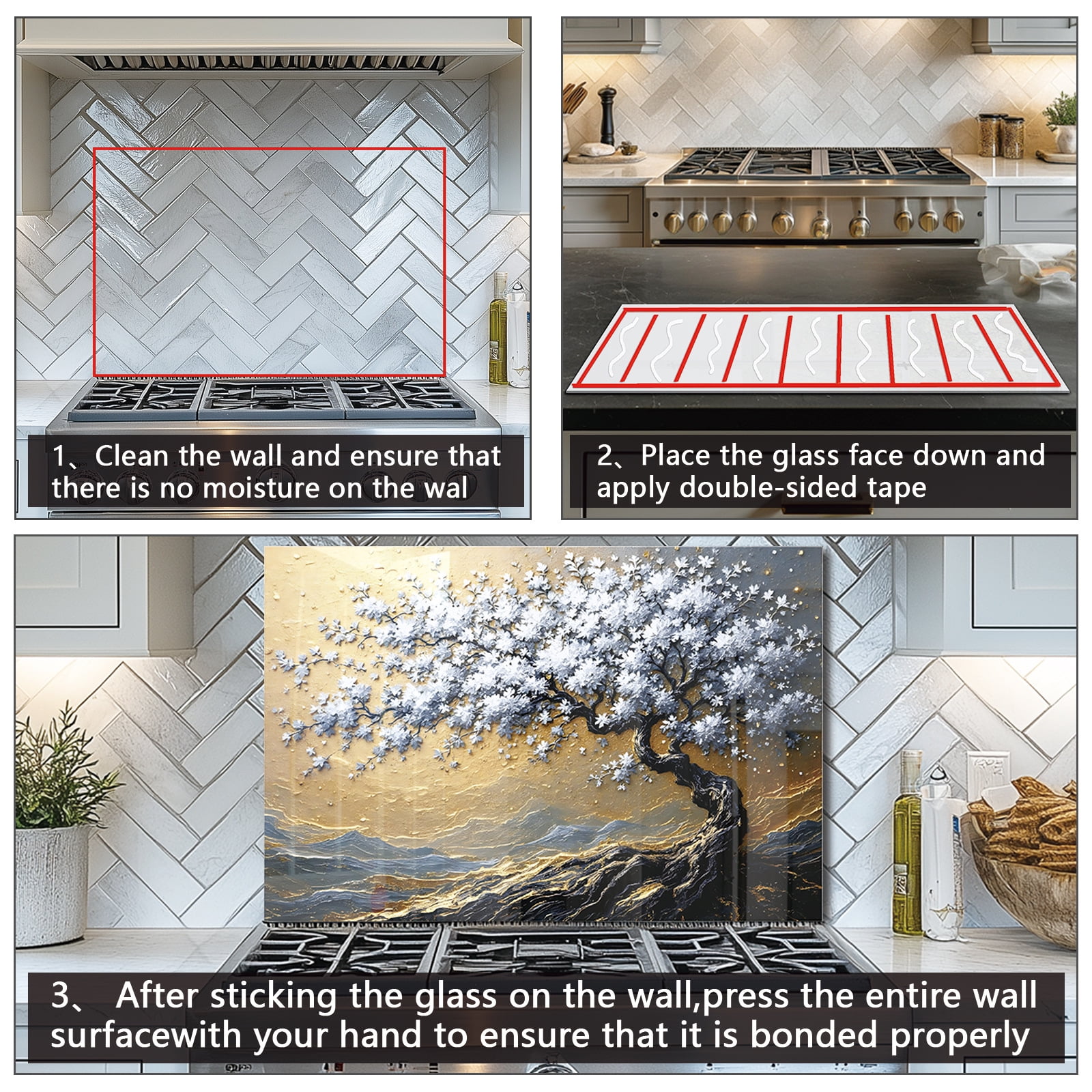 Bread Oven Flower Tempered Glass Backsplash For Kitchen Behind Stove,Stove Back Top Cover,Easy to Clean Glass Splashback, Sink Cover Splash Guard,Home Kitchen Wall Decor