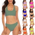 thumbnail image 3 of Minjewel Women's Backless Sports Bikini Two Piece Swimsuit,Solid Color Athletic Swimwear for Active Women with Open Back Design,Summer Beach,White,L, 3 of 5