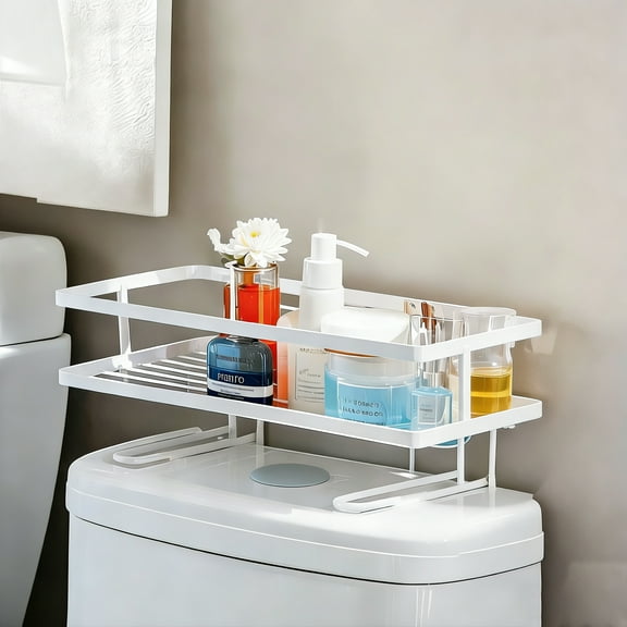 YOYTOO Over the Toilet Storage Shelf, Freestanding Bathroom Shower Caddy Organizer Behind Toilet Stand Shelves Towel Rack, White