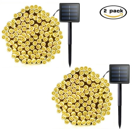 Solar Christmas Lalapao 2 Pack Solar String Lights 72ft 22m 200 LED 8 Modes Solar Powered Starry Lighting Waterproof Christmas Fairy String Lights for Outdoor Gardens Path Homes Wedding Party Decor (Warm White) ()