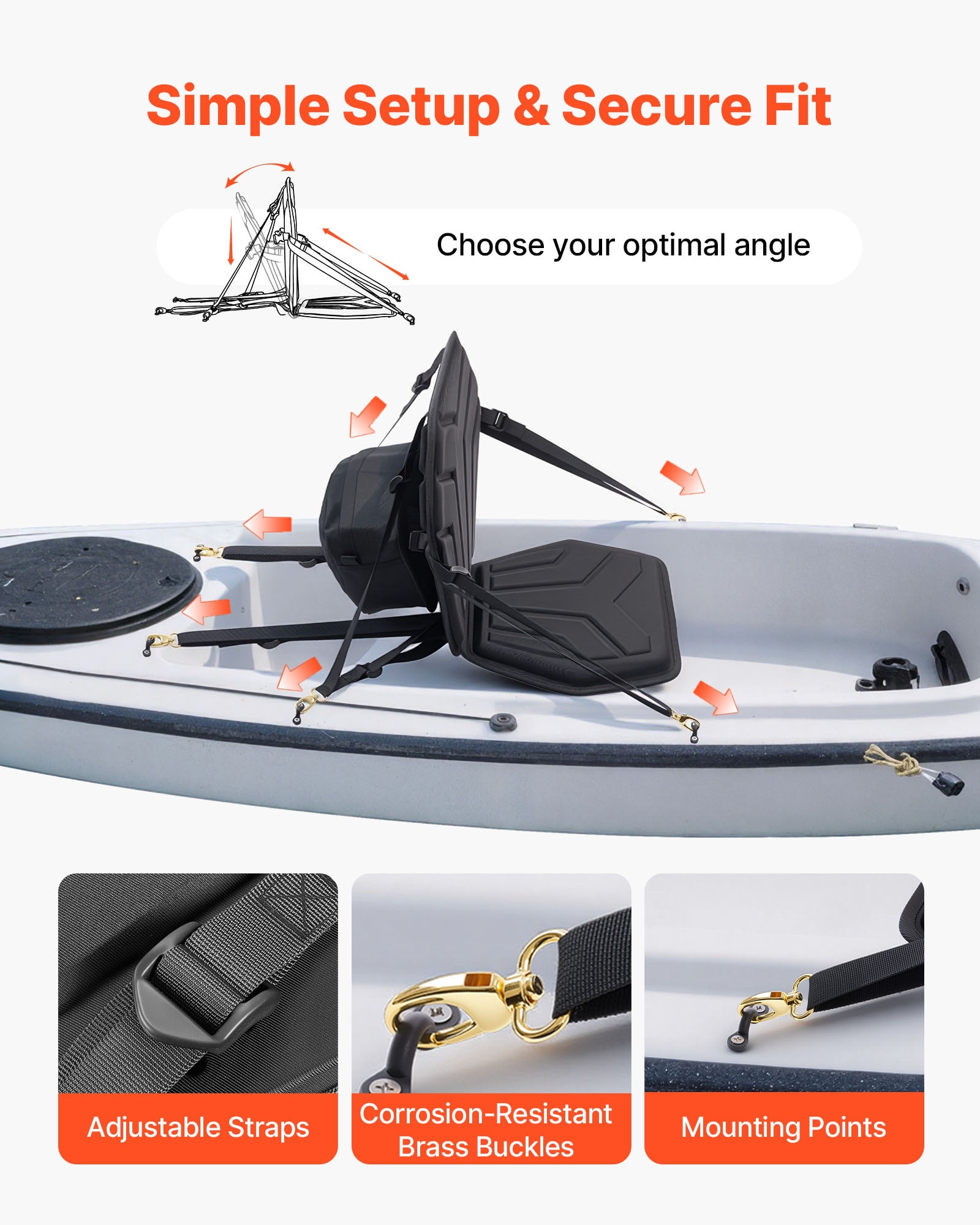 VEVOR Kayak Seat, 1 Pack 1" Thick, Universal Paddle Board Seat with Back Support, Hexagonal Sit-on-Top Soft Padded Cushion with Storage Bag & Adjustable Straps for SUP, Fishing Boat, Inflatable Kayak