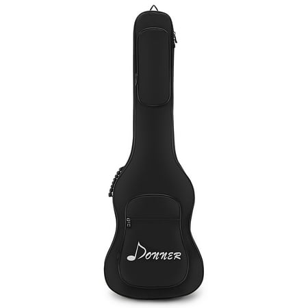 Electric Guitar Soft Case - Premium Electric 43 Inch Bass Guitar Gig, Donner Bag Backpack Soft Case Cover Water-Resistant Nonwovens Interior Thicken Sponge Pad Two Pockets Black