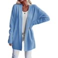 thumbnail image 2 of Women Solid Tone Open Front V Neck Side Pockets Oversized Mid Length Loose Casual Knit Cardigan Lake Blue L, 2 of 7