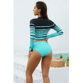 thumbnail image 4 of Women's Long Sleeve Contrast Color Two Piece Rash Guard High Rise Brief Swimwear, 4 of 6