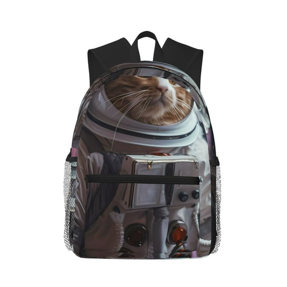 Fuzoiu Cat Astronaut In Space Print School Backpack for Teens,Large Bookbag,Lightweight Laptop Bag for Travel, Work, School & Outdoor Adventures
