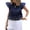 Navy, variant on Womens Shirts 100% Cotton Embroidered Pattern Flutter Cap Sleeve Crew Neck Woven Fabric Breathable Lightweight Summer Tops Eyelet Detail Pullover Blouse Needlework Tops Beige M