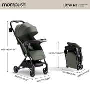 Mompush Lithe V2 Lightweight Stroller with Snack Tray, Newborn Nest Mode, Forest, 17.3LB, Unisex
