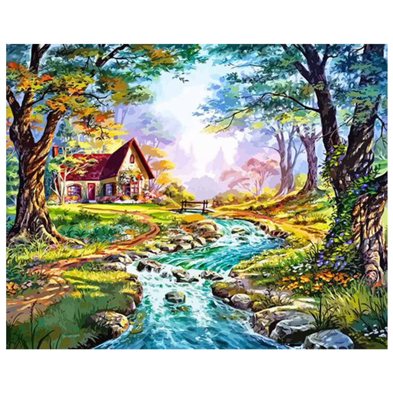 Forest Stream PAINT by NUMBER Kit for Adult Easy Beginner Acrylic Painting Kit,Home Decor Gift For Mom DIY Nature Scenic Art