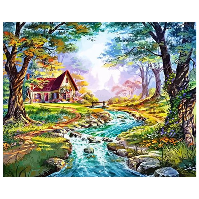 Pintura al óleo de bricolaje de 16 x 20 pulgadas sobre lienzo Pintura por kit de números Patrón de bosque