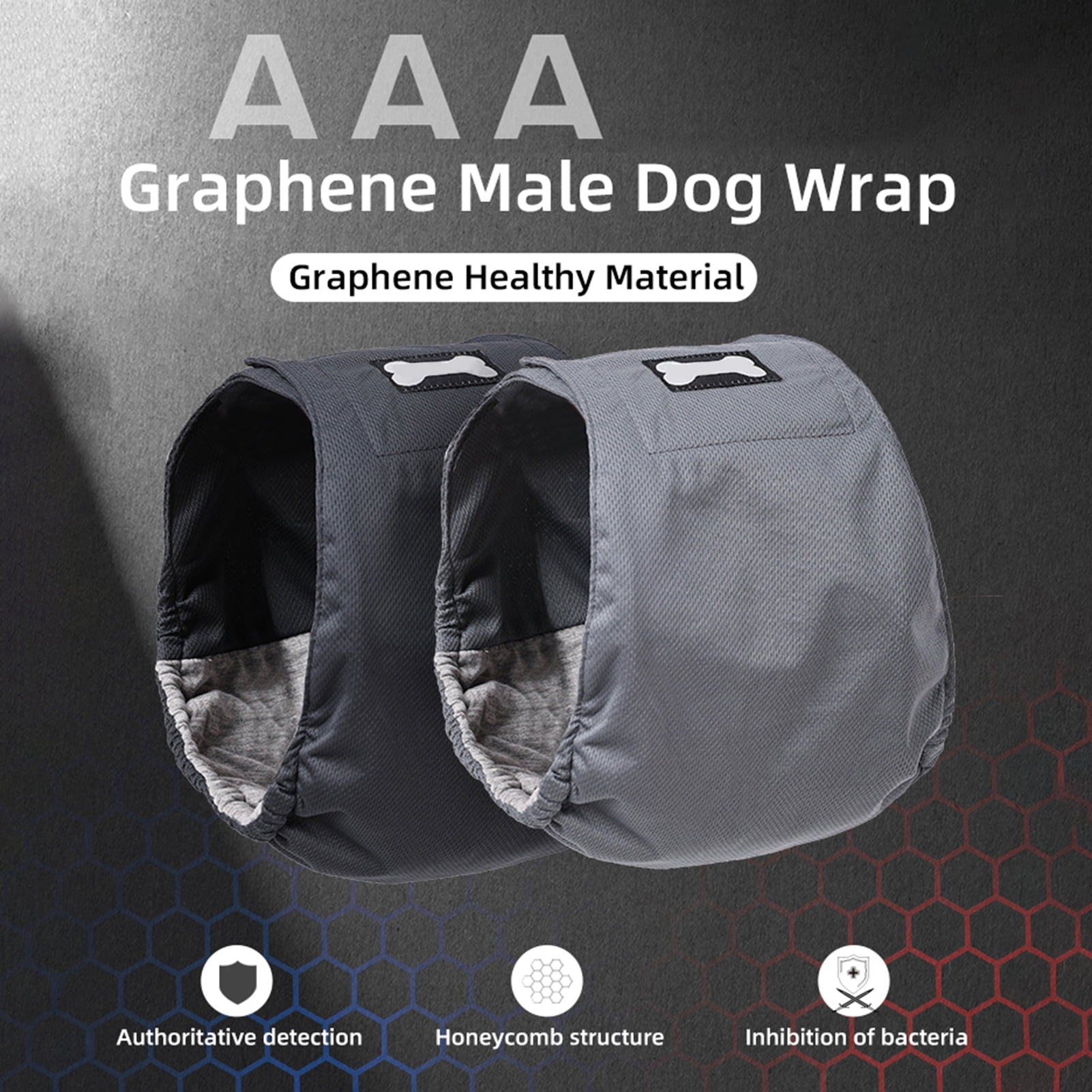 M Buder Washable Wrap Diapers for Male Dogs Reusable Belly Band Breathable Leakproof Wraps Graphene Lining Gray XL Pack of 3 (10 inches / 25.4 cm Width)