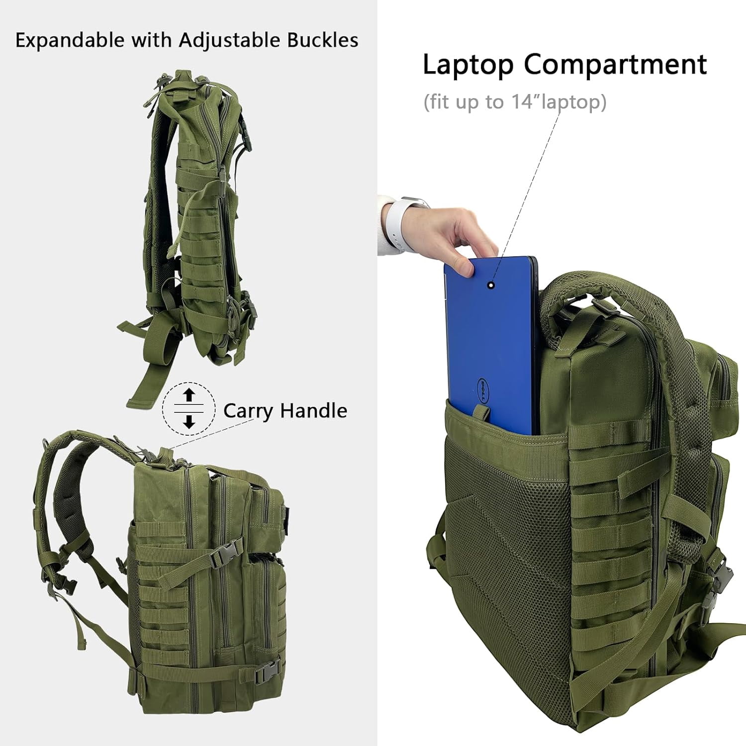 WOLT | 50L Camping Backpack--Large Multifunction Outdoor Molle Bag Backpacks Green