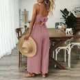 thumbnail image 4 of MORTTIC Women's V-Neck Sleeveless Wide Leg Jumpsuit with Adjustable Straps & Back Bow Tie Spring Summer Flowy Romper Pink，XXL, 4 of 5