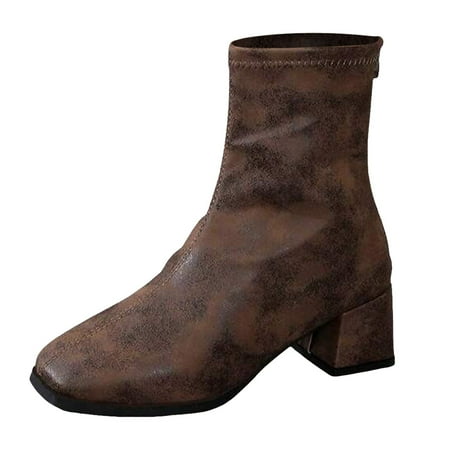 GHSOHS Boots for Women Pull on Comfort Boots Ankle Booties Shoes Cowboy Boots Ladies  Square Toe Thick Heel Back Zipper Short Tube Small Leather Boots High Heels Western Cowgirl Boots Size 36