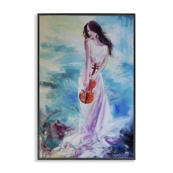 Stupell Industries Eclectic Elegant Woman with Violin Black Framed Giclee Art, 12 x 18, by Lucille Lee