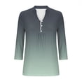 thumbnail image 5 of Ruimatai Women's Casual V-Neck Button Down Blouse with Ruffle and Ombre Design 3/4 Sleeve Loose Fit Tunic Top for Spring Summer, 5 of 5