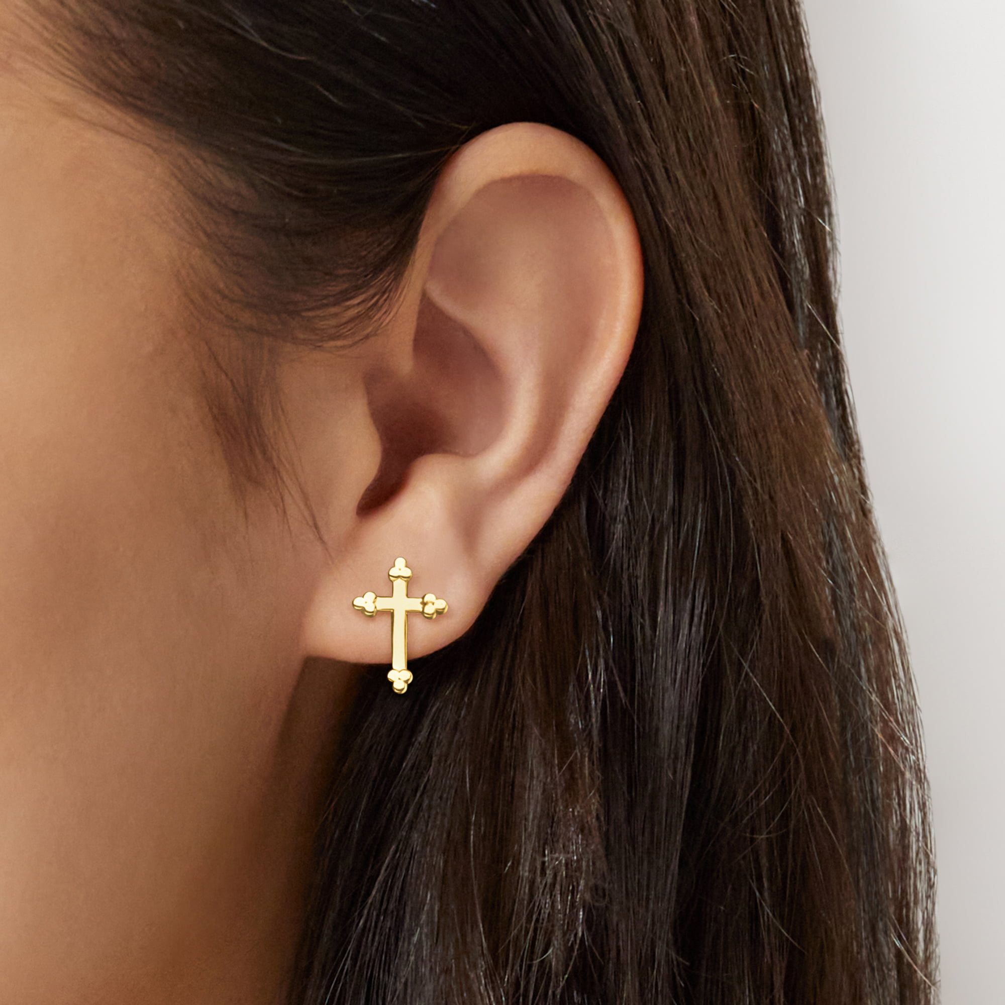 Canaria 10kt Yellow Gold Budded Cross Earrings, Women's, Adult