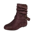 thumbnail image 3 of Willtoo Women's Fashion Mid Calf Flat Heel Side Zipper Slouch Boots Coffee, 3 of 6