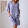thumbnail image 5 of GILIGEGE Linen Sets for Women 2 Piece Summer Cotton Linen 2 Piece Short Set for Women Solid Color Summer Loose Short Sleeve Matching Set Shorts Lounge Beach Vacation Two Piece Outfits Tracksuits, 5 of 7