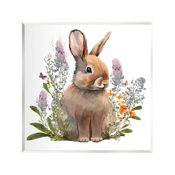 Stupell Industries Brown Bunny with Florals Animals & Insects Painting Unframed Art Print Wall Art, 12 x 12