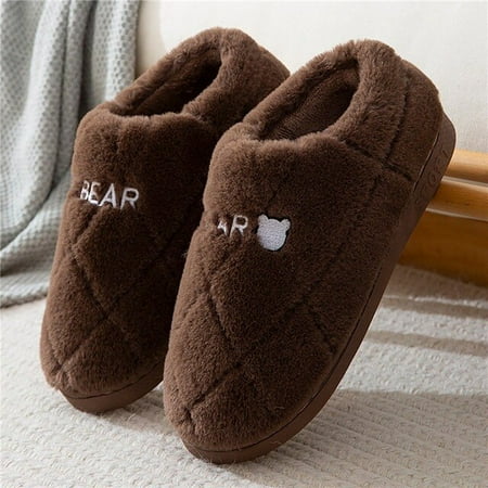 

QWZNDZGR 2022 New Winter Short Plush Cotton Fluffy Home Slippers Women Indoor Floor Footwear Men Household Warm Slides Flat Couple Shoes