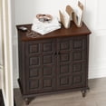 thumbnail image 6 of COZAYH Retro 2 Door Storage Cabinet With Plaid Pattern Front, Vintage Side Table For Bedroom, Living Room, Handles, Two-Shelves, Pine Wood, Brown, Natural Wood, 6 of 8