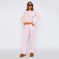 thumbnail image 3 of Conjunto de pantalones acampanados de cintura baja, ajustados, cómodos y de color sólido de moda, 3 of 6