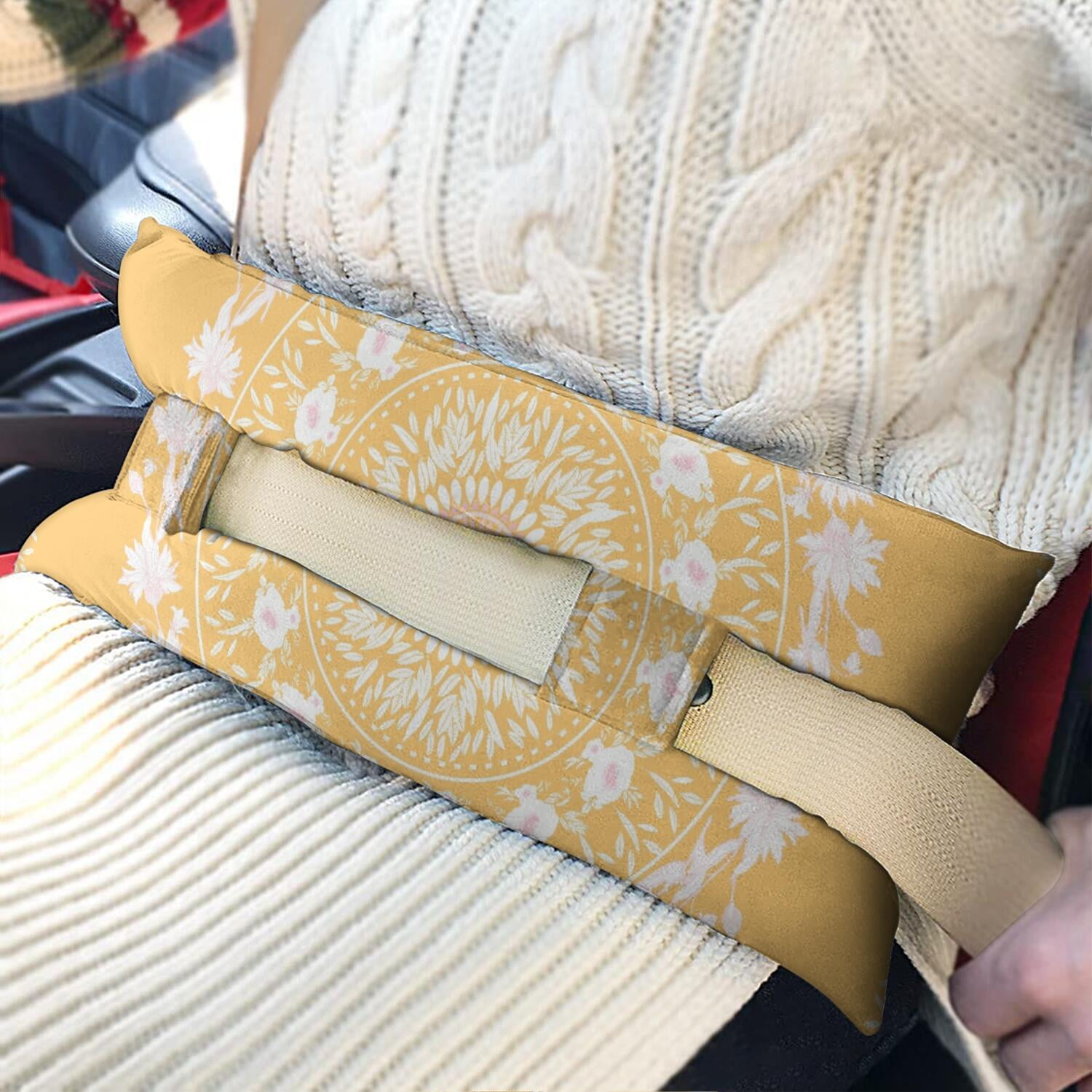 Recovery Seat Belt Pillow Post-Mastectomy & Heart Surgery Support (Rustic Folk)