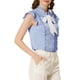 thumbnail image 4 of INSPIRAR CHIC Blusas de Mujer con Volantes y Mangas Cortas, Blusa con Cuello Peter Pan y Cierre de Botones, Talla M Azul, 4 of 6