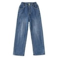 thumbnail image 3 of Gibobby Girl's Bow Wide Leg Denim Pants Elastic High Waisted Y2k Jeans with Pockets Plus Size Teenage Girls Ripped Jeans(Blue,3-4 Years), 3 of 9