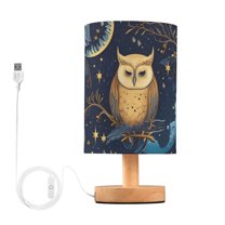 Branches and Owls Table Lamp USB Bedside Desk Nightstand Lamp Printed Gifts Small Lamp Wood Base for Bedroom Living Room Kids Room College Dorm