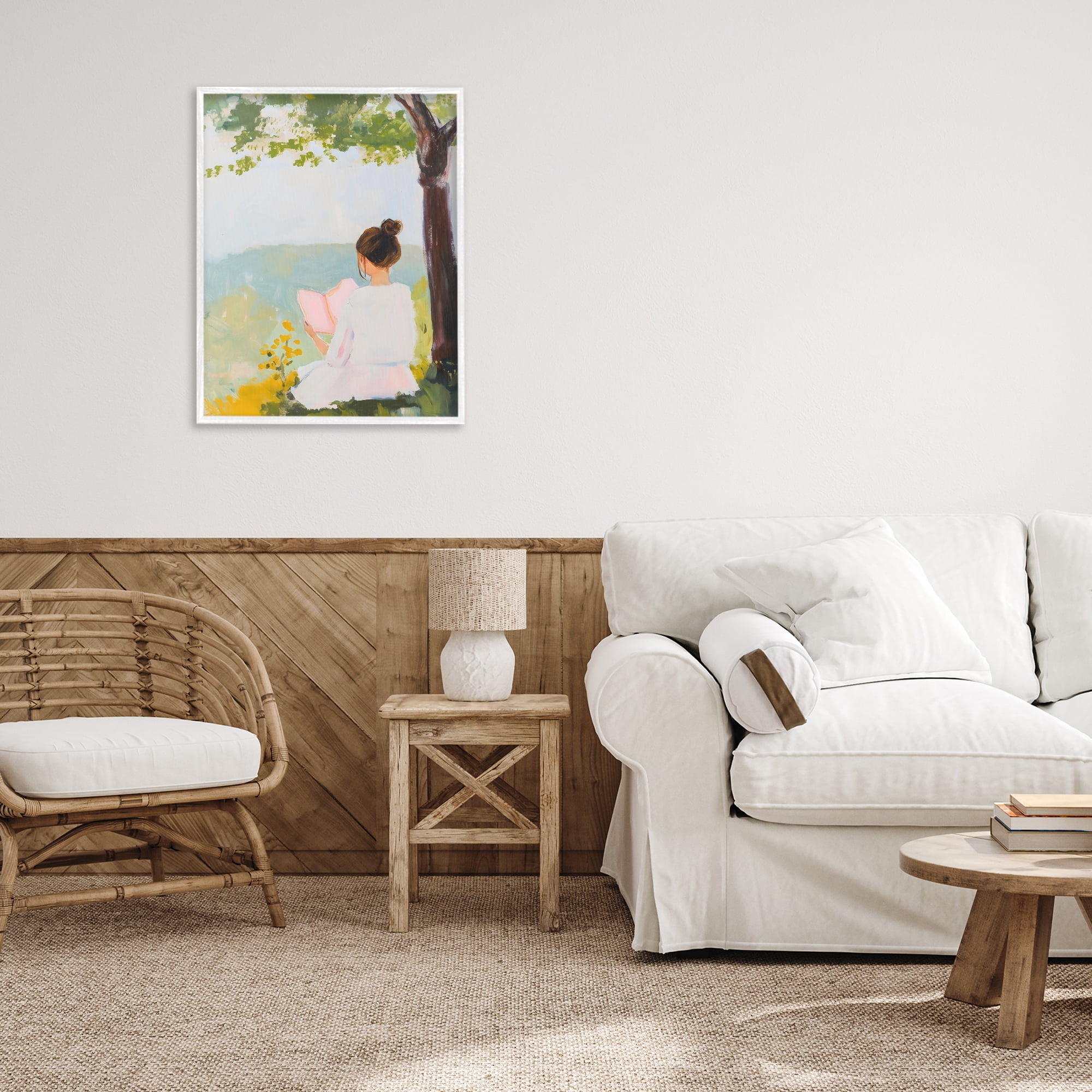 Stupell Industries Girl Reading in Nature White Framed Giclee Art, design by The Prints Vibe