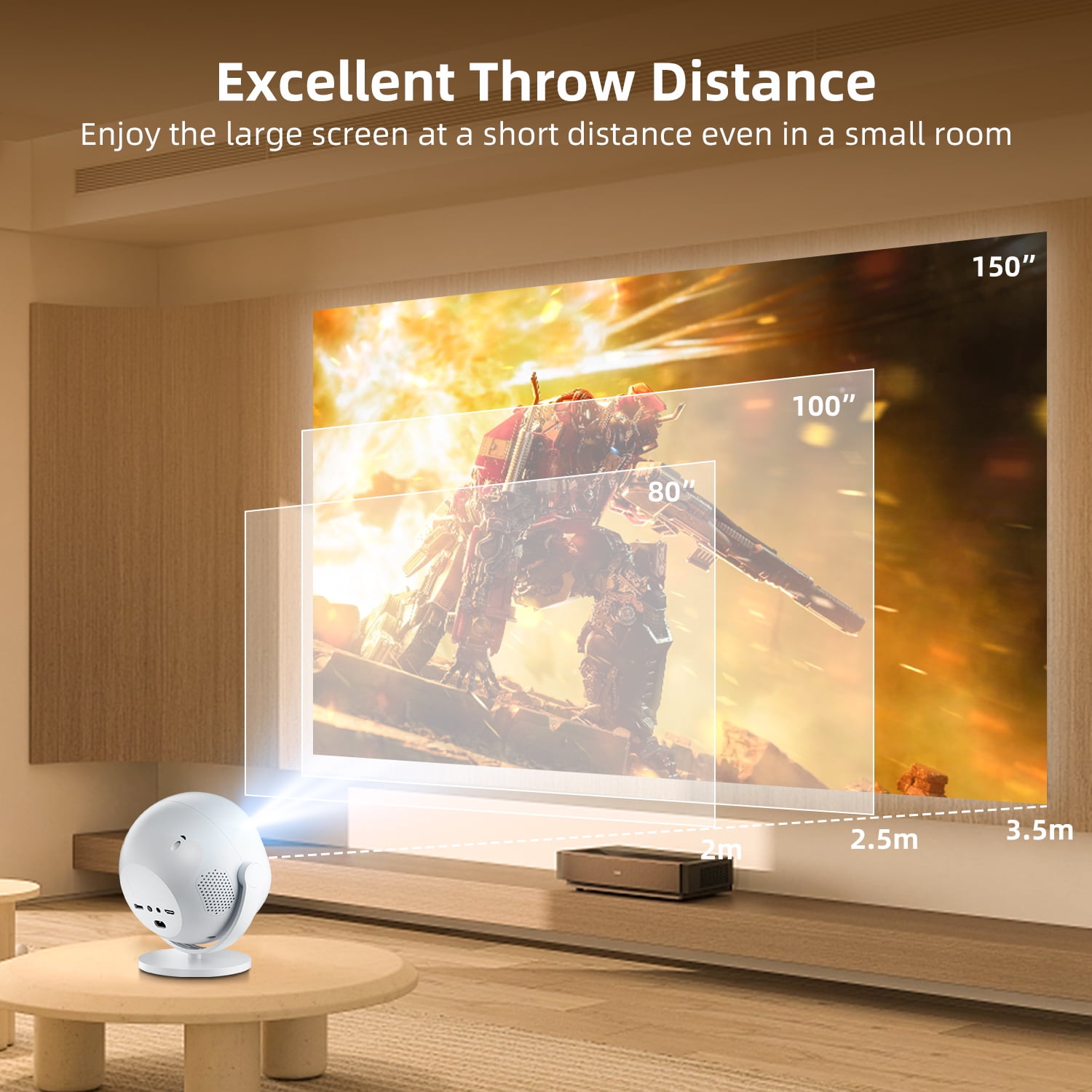 Salange Full HD Projector with 1080p,360° Stand Rotatable,4K Support and Wifi and Bluetooth,Auto Keyston for Home&Outdoor Movie