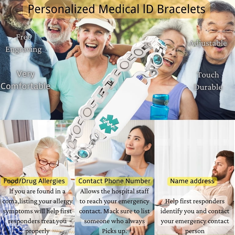 MetalJC Magnetic Stainless Steel Medical Alert ID Bracelet for