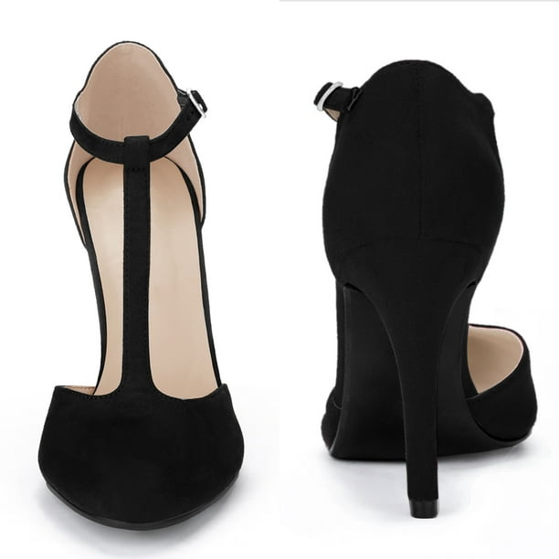 Perphy Women's Mary Jane Stiletto Heel T-Strap Dress Pumps Black US 7 