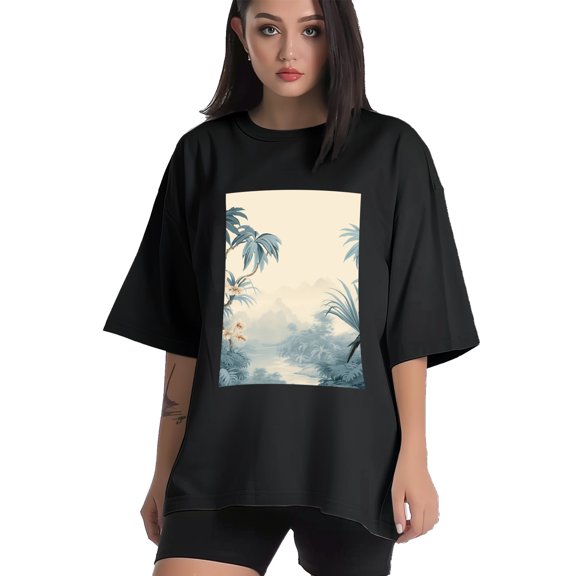 Plus Size Shirt for Women Black Tops for Women Short Sleeves Shirt for Women Enigmatic Tropics T Shirt Crewneck Shirt for Women XS