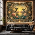 thumbnail image 6 of Hummingbirds Over Lotus Pond in a Tranquil Setting, Romantic Vintage for Nature Lovers, Ornate Botanical Wall Decor, Birthday Gift, Tapestry Wall Hanging for Bedroom and Living Room, 6 of 7