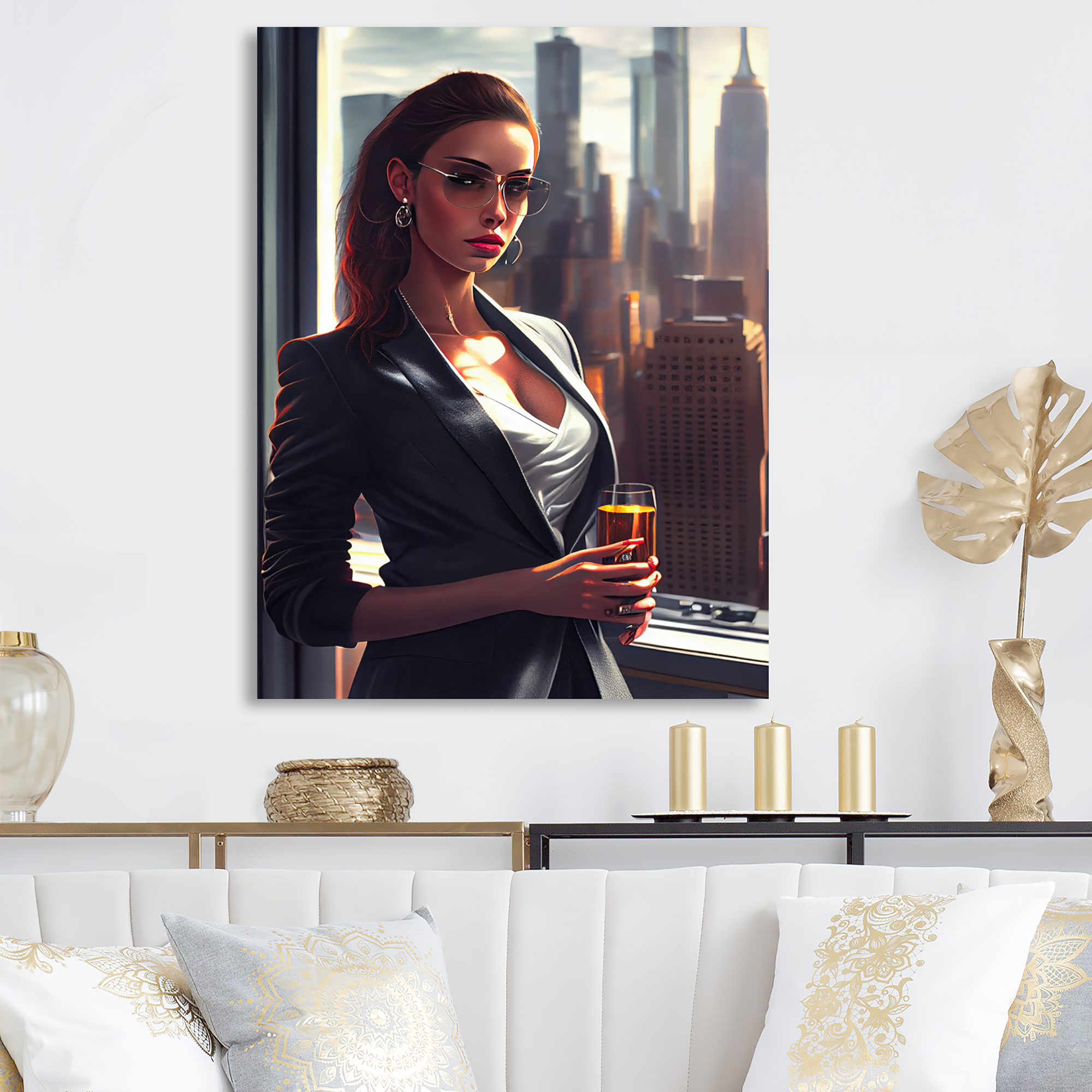 Designart Photorealistic Of Woman Gabling In Office III Canvas Wall Art