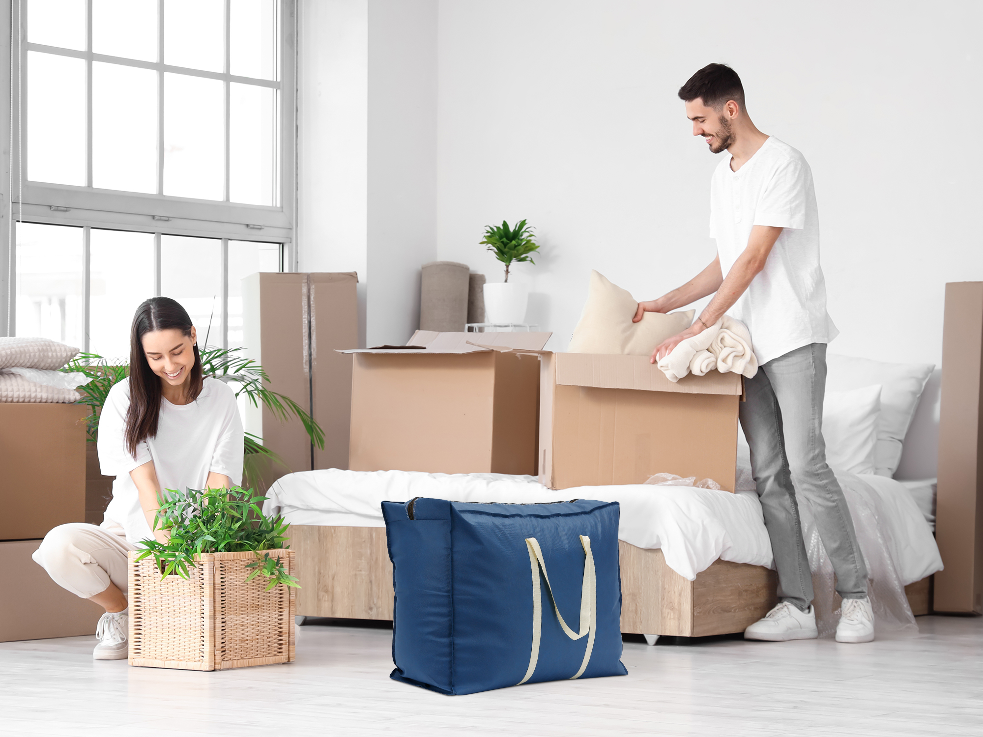 Unique Bargains 1 Pack Clothes Storage Bags Moving Bags Navy Blue 27*20*10in
