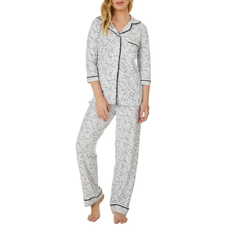 Jaclyn Intimates Womens Chevron Collar Pajama Pants Set