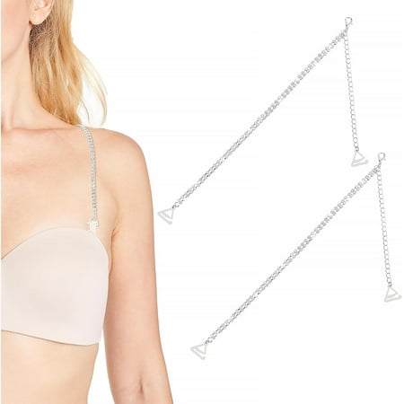 Monebena 2Pairs Rhinestone Bra Straps  Wedding Dress Straps for Strapless Dress  Shiny Crystal Shoulder Chain Rhinestone Lingerie Strap Decorative Bra Straps for Women Dress Accessories Jewelry Silver