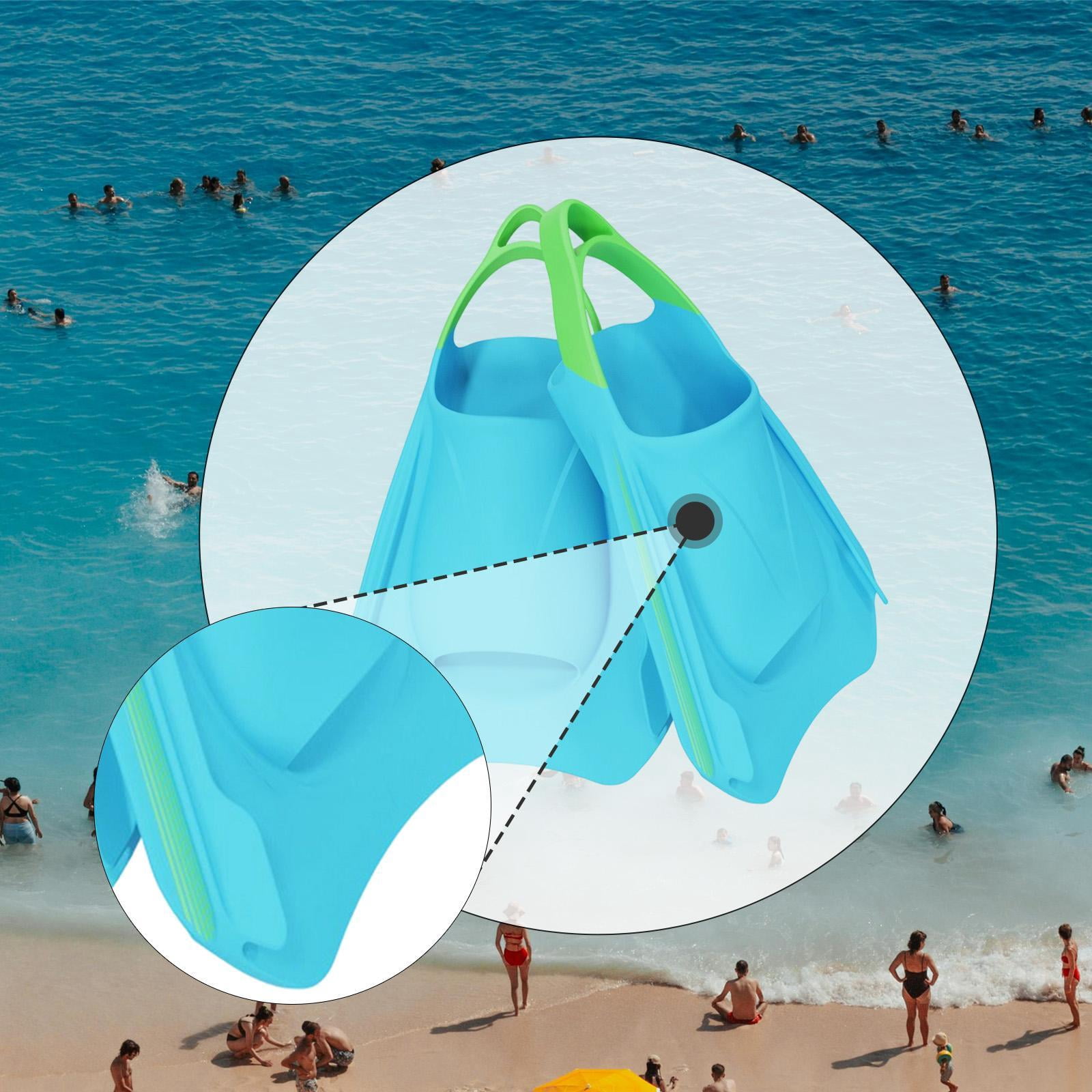 DimyFew 2Pcs Short Flippers Practice Summer Beach Swimming Travel Swim Training Fins S Blue