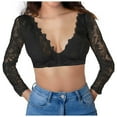 thumbnail image 2 of HongQid Women's Deep V Neck Long Sleeve Backless Crop Tops Basic 3/4 Length Slip-on Lace Sleeves, 2 of 4