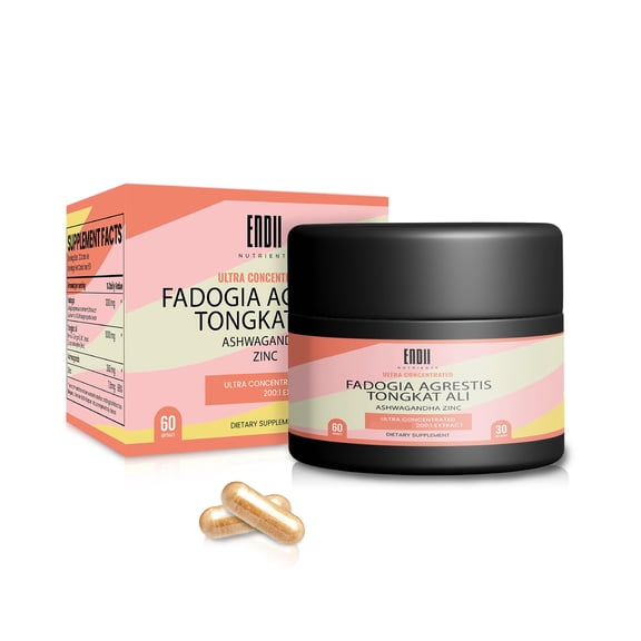 Endil Nutrients Fadogia Agrestis & Tongkat Ali Botanical Supplement with Ashwagandha and Zinc, 200:1 Extract, 60 Capsules (30 Servings)