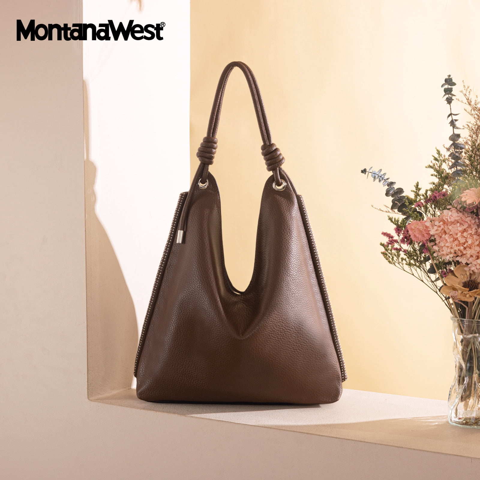 Montana West Hobo Bags for Women Soft Slouchy Top Handle Shoulder Purses Handbag with Knot Strap, Brown