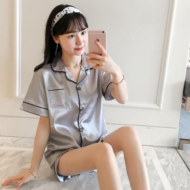 Pijama tipo cárdigan de manga larga sexy de seda de imitación para mujer de primavera y otoño, talla grande, para novias en casa