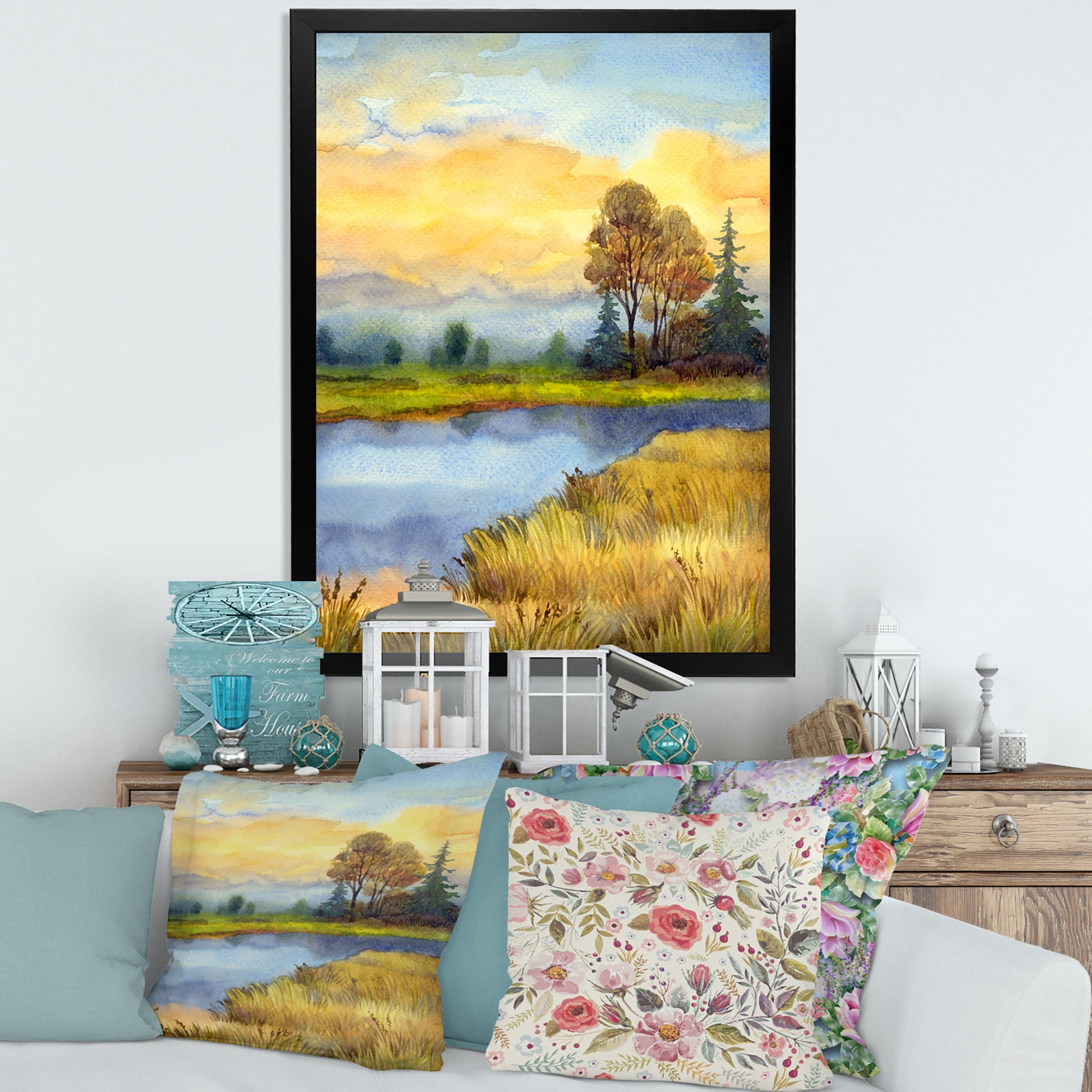 Designart 'The Awakening of Nature Over Meadows' Lake House Framed Art Print