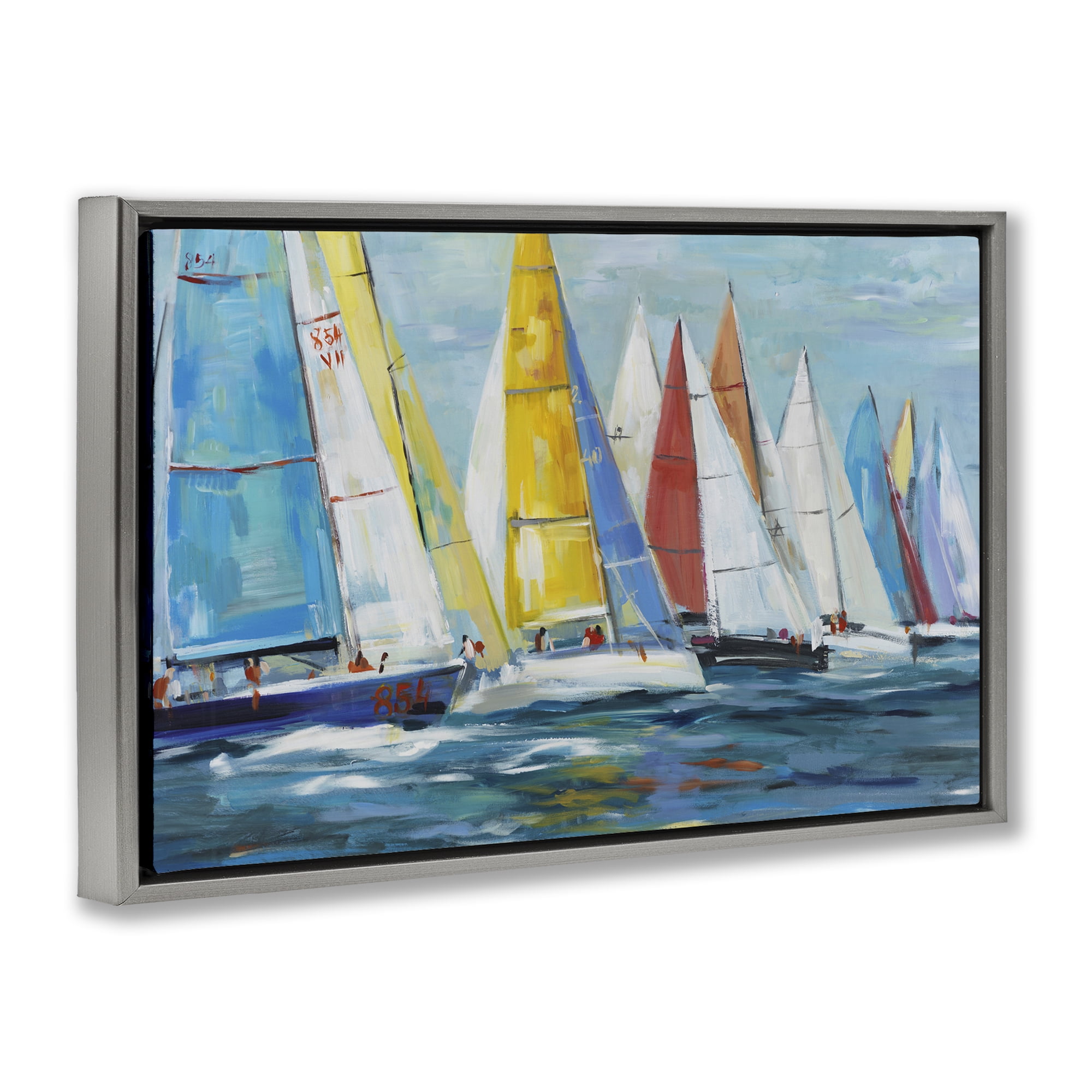 Stupell Industries Colorful Sails Coastal Scene Gray Framed Floater Canvas Wall Art, design by Lorenzo Collective