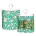 thumbnail image 2 of Mint Green Floral Pattern Translucent Plastic Cotton Swabs Canisters Large Medium Set, 2 of 6